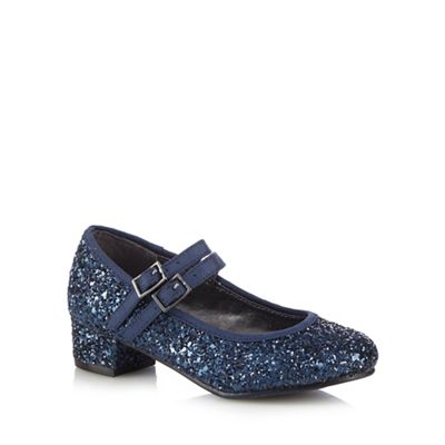 Girls' navy glitter detail heeled party shoes